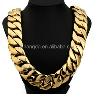 24mm 316L Stainless Steel Mens Chain Super Heavy Thick Gold Tone Flat Round Curb Customized Necklace