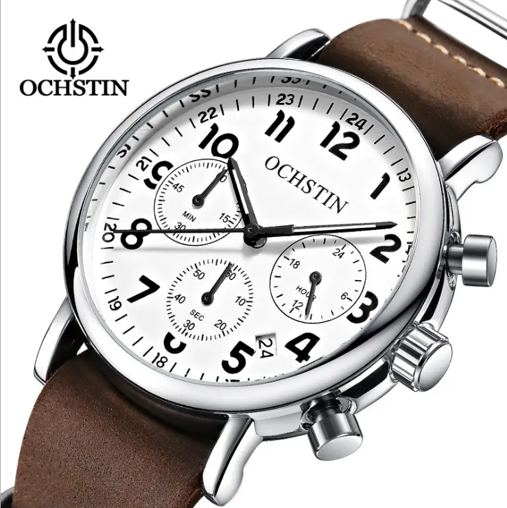 OCHSTIN Europe and the United States big leather long belt genuine watch agent three eyes 6 pin fashion men's watch