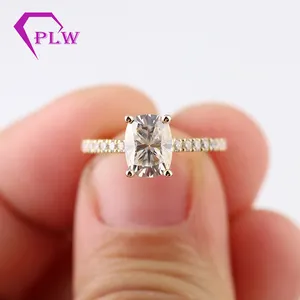 Lüks takı moissanite solitaire yüzük 7x9mm uzun yastık kesim moissanit yüzük sarı altın