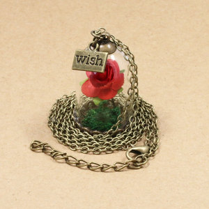 NX441 Huilin New Design <strong>Beauty</strong> <strong>and</strong> <strong>Beast</strong> Dry Rose Flower Necklace Creative Glass Bottle Red Rose Wish Pendant Necklace - Product Image 2