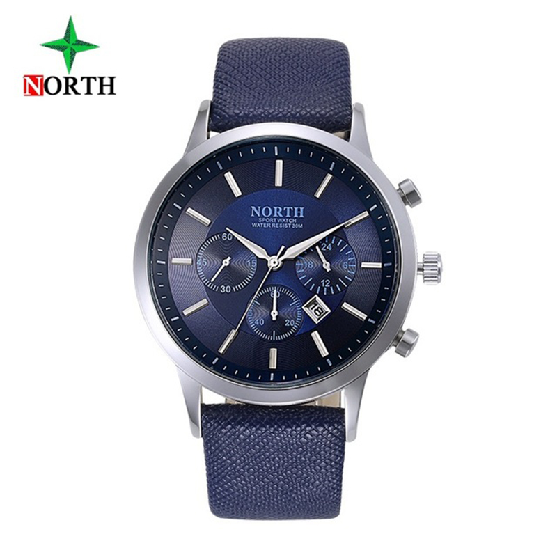 NORTH-Men для Casual Quartz Watch с Calendar, Leather, Sports, Luxury, Brand, male Clock, New, 6009