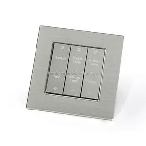 Interruptor de pared de 3 entradas de contacto seco de aluminio plateado de lujo con palabras personalizadas e indicador de luz