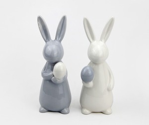 <strong>Ceramic</strong> Easter Rabbit Bunny Ornament Holding Blue <strong>Egg</strong> for Spring Home Decoration - Product Image 1
