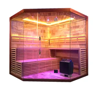 Wholesale Home Commercial High Quality Wooden Big Size Luxury Rock Salt Wood Steam Sauna Room