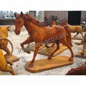 China Supplier Iron Casting Rustic Big Life Size Large Metal Handmade Wild Horse Garden Lawn Ornaments Statues Sculpture