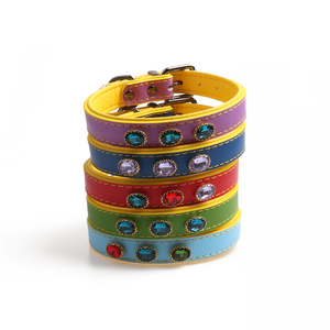 Collar de perro con hebilla de metal dorado y cuero auténtico, collar de perro con diamantes de cristal ostentosos personalizados, Amigo - Product Image 3