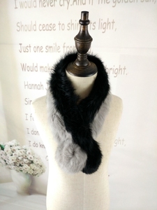 ESTABLE suave Bienes Naturales Rex Rabbit Fur Punto Snood Bufanda Con Pompones - Product Image 1