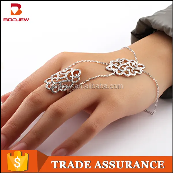 Arabic newest design jewelry charm bracelet 925 sterling silver zircon bracelet with ring attached