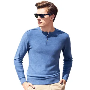 Merino Wool Cashmere Blend Knitted Mens Henley Sweater Shirt