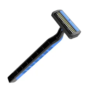 Razors And Blades Triple Stainless Steel Blades With Long Rubber Handle Disposable Shaving Razor