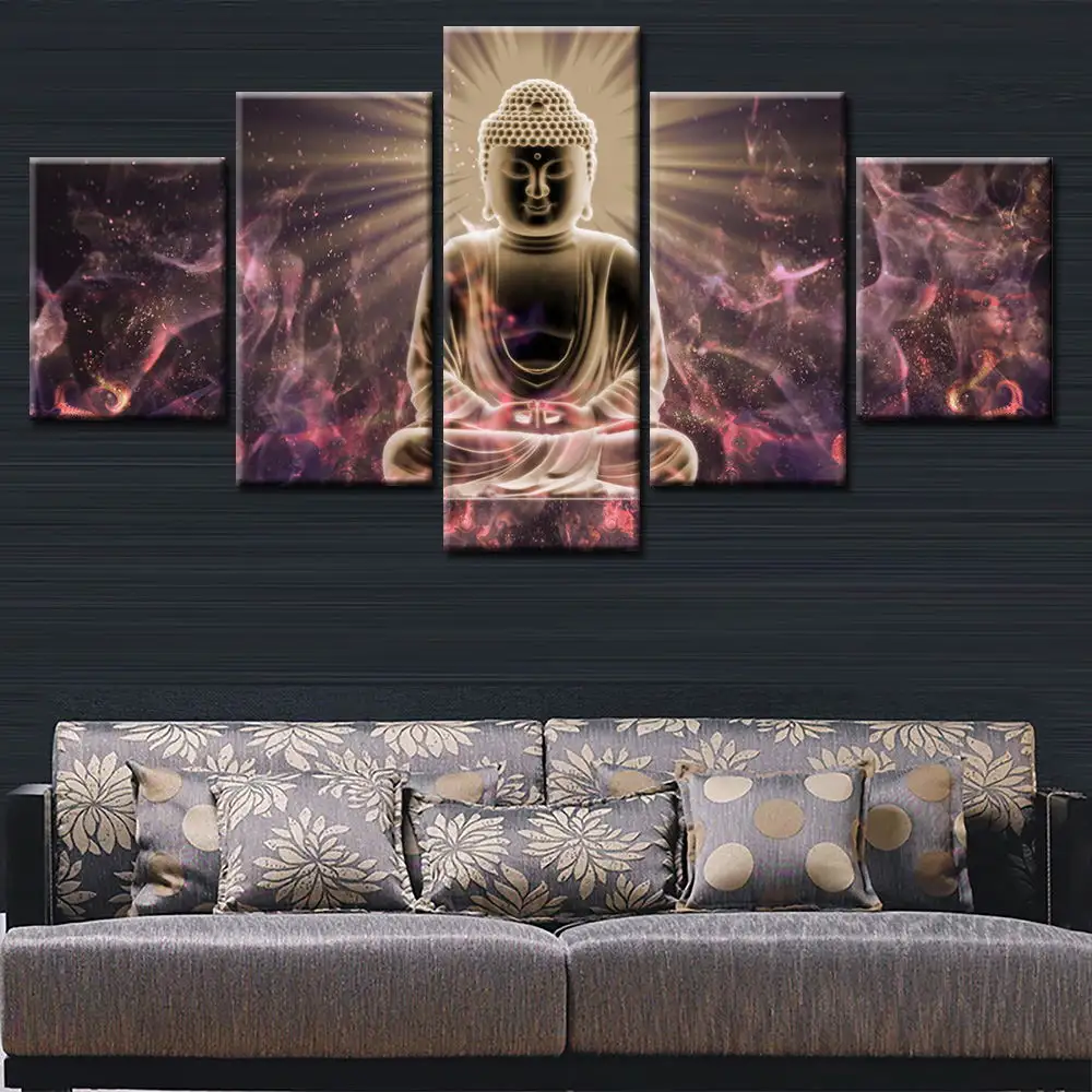 Arte de pared de Buda de 5 piezas, pintura moderna impresa de Buda, arte de pared de Buda, decoración para el hogar, pintura acrílica, impresión de imagen