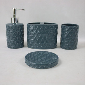 Juego de 4 <span class=keywords><strong>Accesorios</strong></span> de <span class=keywords><strong>Baño</strong></span> de Cerámica para Dispensador de Jabón Líquido, Dispensador de Loción de Gres, Portacepillos de Dientes, Vaso y Jabonera - Product Image 4