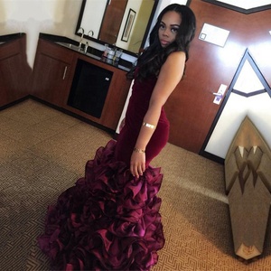 Robe de soirée longue rouge bordeaux pour femme, tenue de luxe, grande taille, à volants, 2015 - Product Image 2