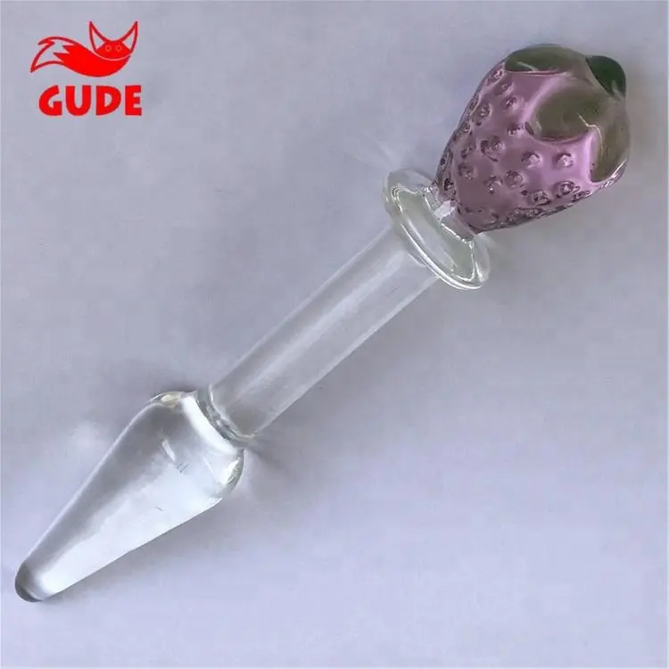 Bonito da Fruta da Morango Cristal pênis vidro dildo G-Spot,artificial penis, plugue Anal