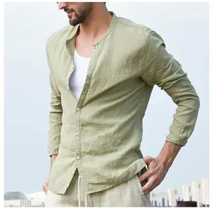 Camiseta cómoda con diseño personalizado para hombre, camisa de lino, estilo informal, de algodón transpirable, OEM de fábrica