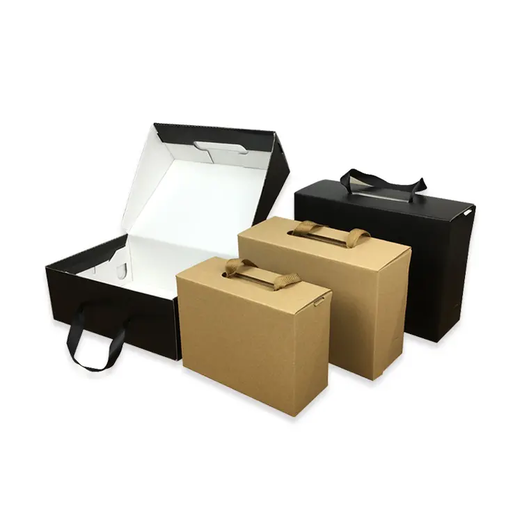 वयस्कों और बच्चों के लिए टेम्पलेट काले सफेद क्राफ्ट जूता बॉक्स Bandbox पैकेजिंग संभाल के साथ नालीदार बोर्ड बॉक्स