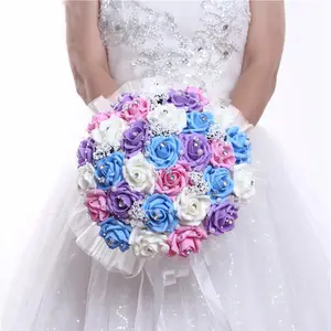 Buquê de noiva com flores multicoloridas, rosa pe, buquê de noiva com strass para uso de casamento