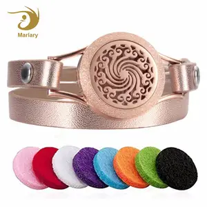 Rose Gold Stainless Essential Oils Diffuser Wrap Bracelet 30mm Floating Charm Taweez Locket For Bracelet