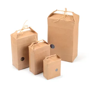 Bolsas de papel reutilizables impresas a medida, bolsa de embalaje de arroz, comida, té con cuerda y ventana