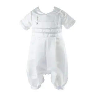 Wendbare Groothandel 100% Polyester Baby Jongen Doop Outfits White Satin Jumpsuit Baby Baby Boutique Doop Kleding