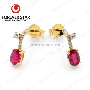 中国珠宝批发椭圆形红宝石宝石耳环22k黄金首饰设计