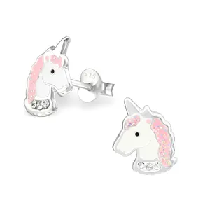 jewelry 925 silver kids unicorn Suppliers-925 Sterling Silver Kids Children Earring Enamel Unicorn Stud Earrings