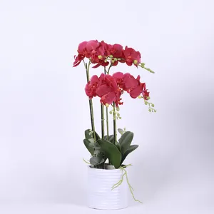 High Quality Artificial Orchid With Pot Flower Bonsai Artificial Bonsai Phalaenopsis Butterfly Orchid Set Real Touch Flowers