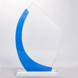 Troféu de vidro de cristal de cor transparente azul, venda imperdível