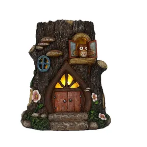 Resin lighted large tree stump fairy garden decoration houses