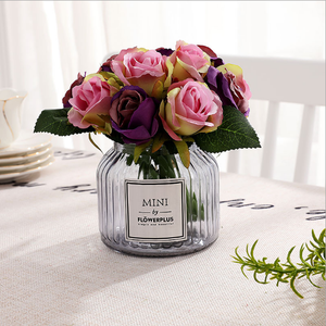 Flores artificiales de tacto real coloridas al por mayor, <span class=keywords><strong>ramo</strong></span> de flores <span class=keywords><strong>rosas</strong></span> de seda de <span class=keywords><strong>12</strong></span> cabezas para suministros de decoración de bodas, centros de mesa - Product Image 3