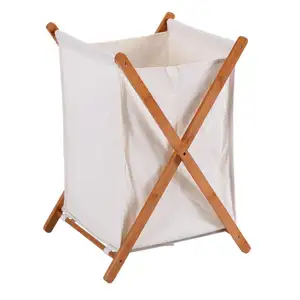 Houselin-cesta de lona de madera plegable, cesto grande de alta calidad para ropa, toalla, cesto de almacenamiento de ropa con asa, bolsa de algodón