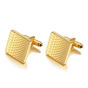 New arrival fashion jewelry designer cufflink gold plated stainless steel diamond textured cufflinks for men luxury