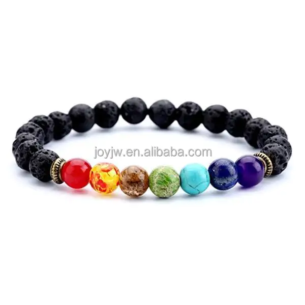 Bracelet unisexe 7 chakras, perles en pierre de lave de 8mm, produits chauds, 1 pièce