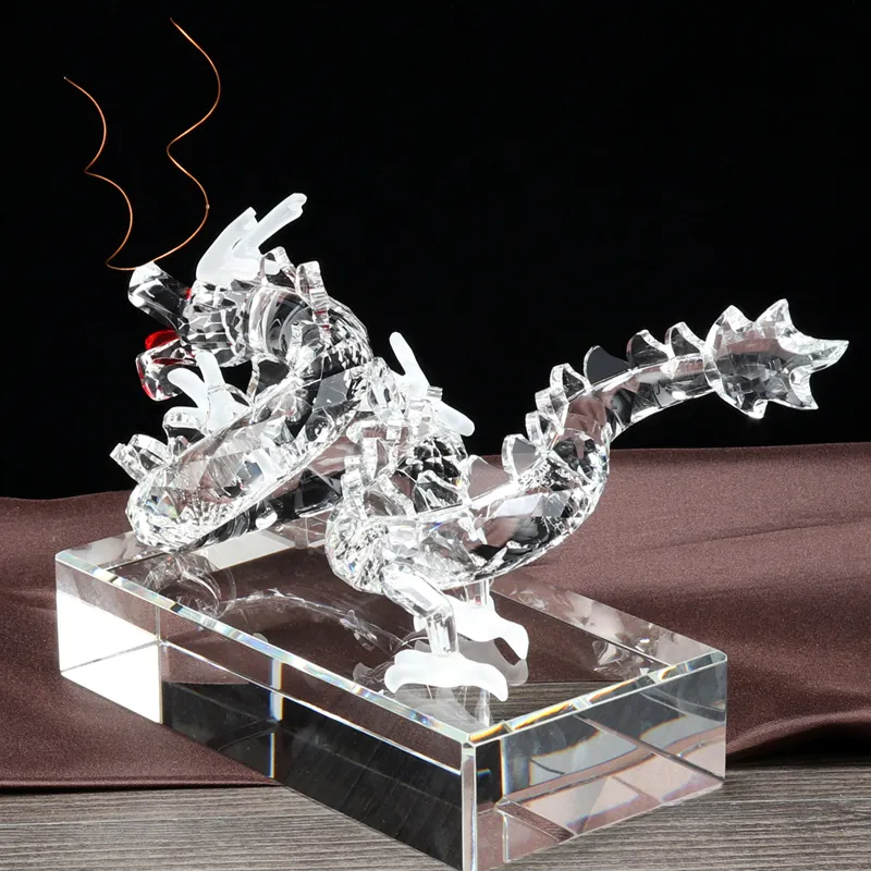 Clear Handmade Crystal Dragon Figurine Zodiac Animal Furnishing Decoration For Business Gifts