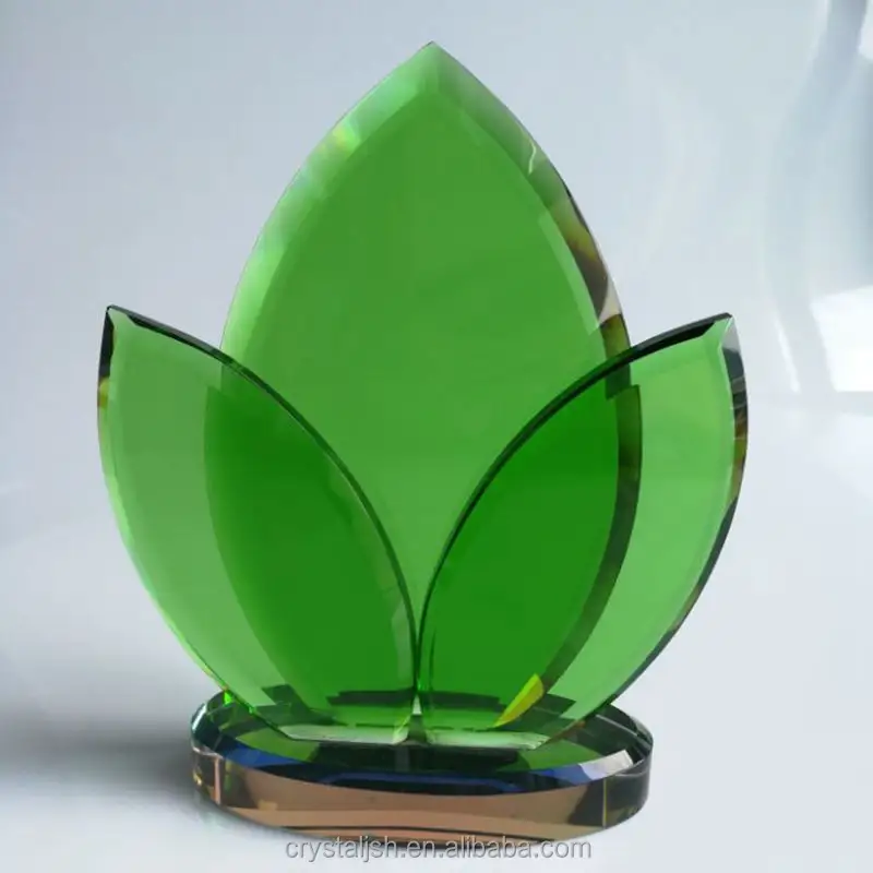 Mais novo design simples e bonito vidro folha forma alta qualidade cristal troféu prêmio para presente lembrança