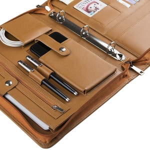 Document Padfolio Personalized Business Brown Zipper File Folder Business PU Leather <strong>A4</strong> <strong>Portfolio</strong> - Product Image 6