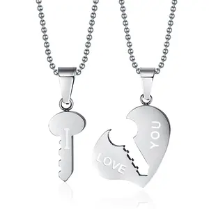 Stainless steel skeleton heart and key couple magnetic necklace