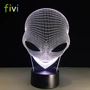 Acryl Night Light 3d Alien Head 3D Hologram Illusion Unique Lamp Acrylic Night Light With Touch Switch Luminaria Lava Lamp 7Colors Changing Deco Gift