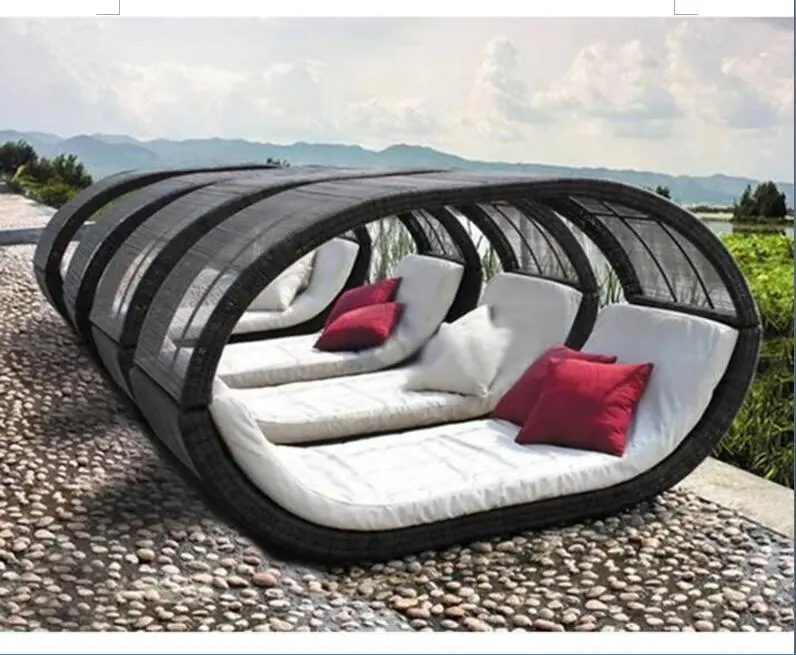 Hot Koop Betaalbare Patio Tuin Rieten Outdoor Chaise Longue Daybed Meubels