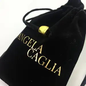Portable Black Flocking Gold Printing Custom Velvet Pouch Jewelry Drawstring Bag