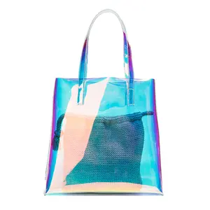 Professional custom all kinds of eco bag Trendy waterproof plastic holographic Beach Bags