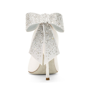 <span class=keywords><strong>Tacchi</strong></span> Alti di Lusso da Donna in Raso Bianco con Fiocco, Scarpe da Sposa Eleganti di Alta Qualità - Product Image 3