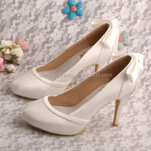 Beige Bow Pump Platform Women High Heel Shoe