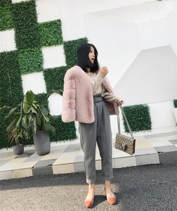 Giacca da donna in <span class=keywords><strong>pelliccia</strong></span> di coniglio autunnale e Bomber a quadri di colore nero a lunghezza corta stile allentato <span class=keywords><strong>con</strong></span> Blazer intrecciato abbigliamento invernale per ragazze - Product Image 3