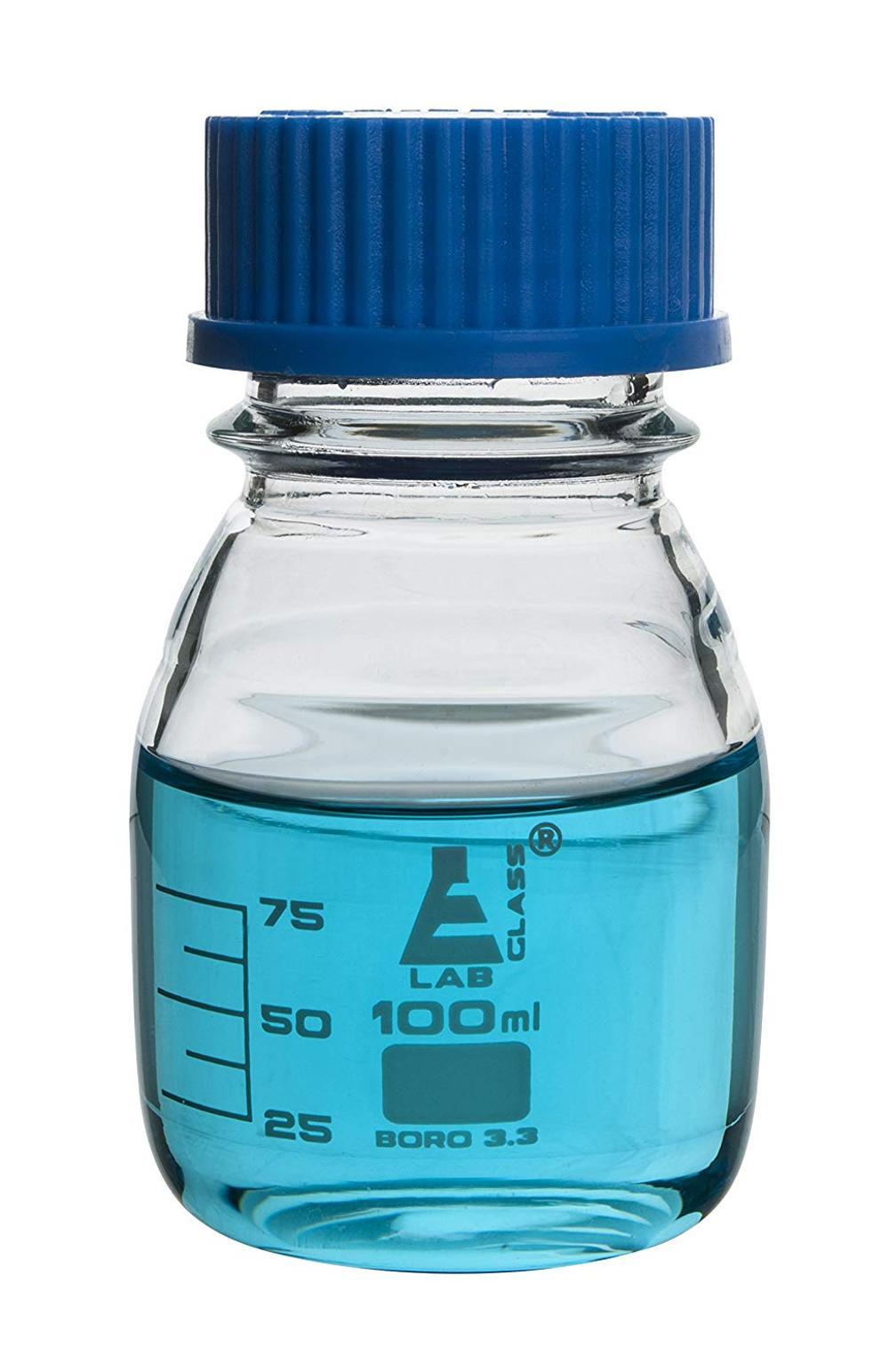 500ml 目盛り耐熱ガラス瓶 青いキャップ 10個セット