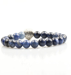 azul marino 8mm sodalita piedra natural del grano plateado león hombres brazalete pulsera con precio barato - Product Image 2