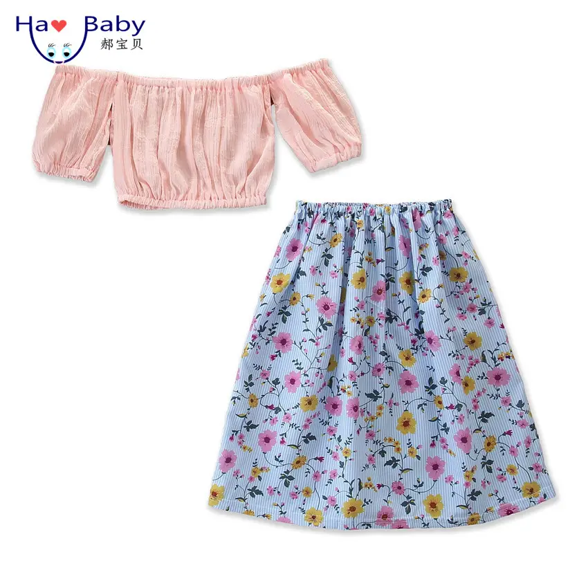 Hao Baby Summer Wholesale Girl New Powder Children Floral Dress Two-Piece Suit Kids Organic Cotton Clothing Sets