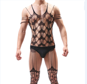 Lingerie <span class=keywords><strong>Sexy</strong></span> pour Homme Motif COEUR Body Résille Grande Taille Bas de Corps Noir