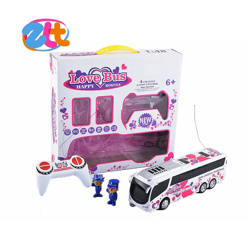 ピンクモデル漫画おもちゃツアーバス、2つの警察人形と4CHリモートコントロールバスおもちゃ