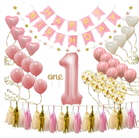 วันเกิดแรกตกแต่งสำหรับสาว1st เด็กสาวจำนวน1บอลลูนแบนเนอร์วันเกิดแฮปปี้เค้ก Topper สีชมพูบอลลูนหินอ่อน